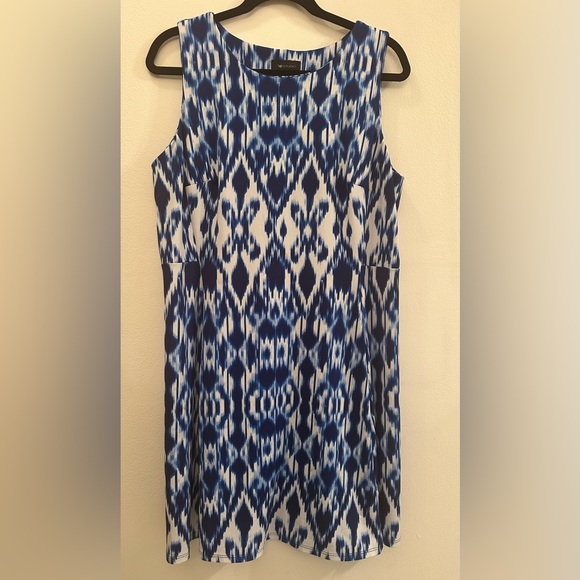 EUC AB Studio blue & white Midi Dress Size XL sleeveless - Picture 1 of 10